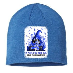 Gnome In March We Wear Blue Ribbon Colon Cancer Awareness Cute Gift Sustainable Beanie