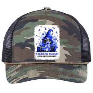 Gnome In March We Wear Blue Ribbon Colon Cancer Awareness Cute Gift Retro Rope Trucker Hat Cap