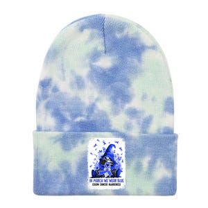 Gnome In March We Wear Blue Ribbon Colon Cancer Awareness Cute Gift Tie Dye 12in Knit Beanie