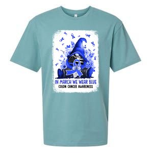 Gnome In March We Wear Blue Ribbon Colon Cancer Awareness Cute Gift Sueded Cloud Jersey T-Shirt