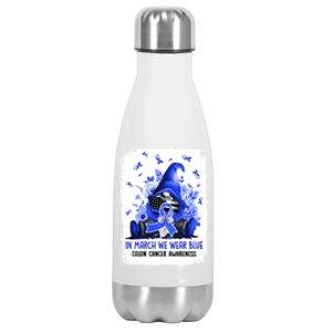 Gnome In March We Wear Blue Ribbon Colon Cancer Awareness Cute Gift Stainless Steel Insulated Water Bottle