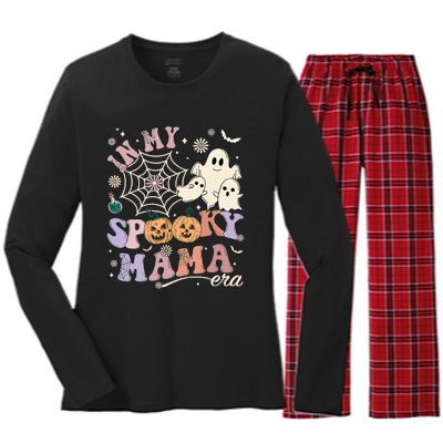 Groovy In My Spooky Mama Era Ghost Pumpkin Halloween Wo Women's Long Sleeve Flannel Pajama Set 