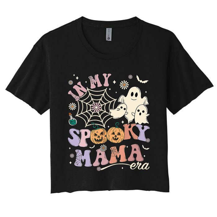 Groovy In My Spooky Mama Era Ghost Pumpkin Halloween Wo Women's Crop Top Tee