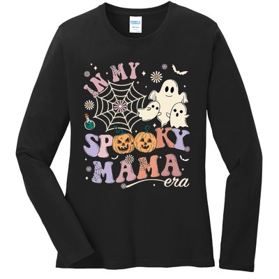 Groovy In My Spooky Mama Era Ghost Pumpkin Halloween Wo Ladies Long Sleeve Shirt