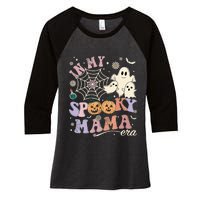 Groovy In My Spooky Mama Era Ghost Pumpkin Halloween Wo Women's Tri-Blend 3/4-Sleeve Raglan Shirt