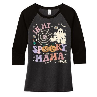 Groovy In My Spooky Mama Era Ghost Pumpkin Halloween Wo Women's Tri-Blend 3/4-Sleeve Raglan Shirt