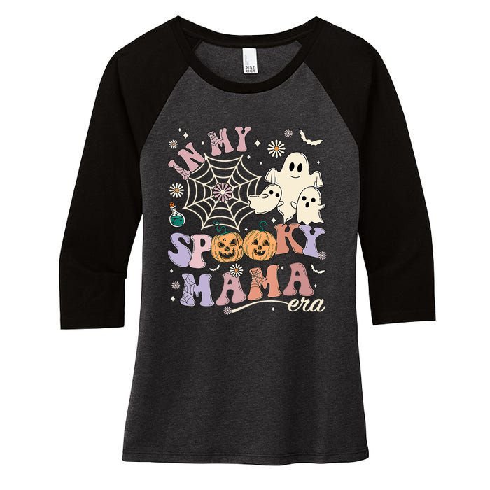 Groovy In My Spooky Mama Era Ghost Pumpkin Halloween Wo Women's Tri-Blend 3/4-Sleeve Raglan Shirt