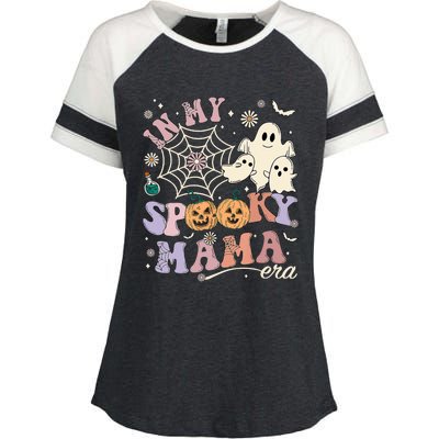 Groovy In My Spooky Mama Era Ghost Pumpkin Halloween Wo Enza Ladies Jersey Colorblock Tee