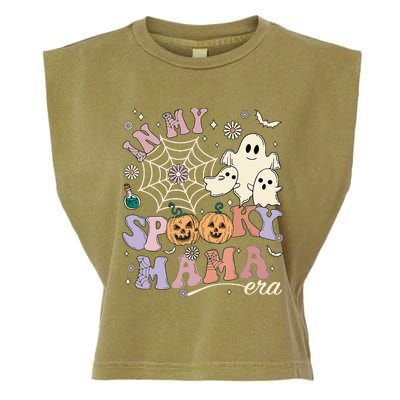 Groovy In My Spooky Mama Era Ghost Pumpkin Halloween Wo Garment-Dyed Women's Muscle Tee