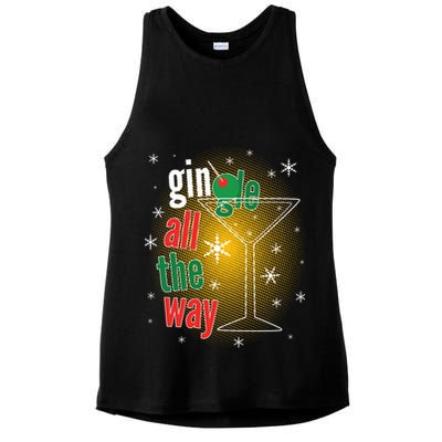Gin all the way Jingle Funny Christmas Ladies PosiCharge Tri-Blend Wicking Tank