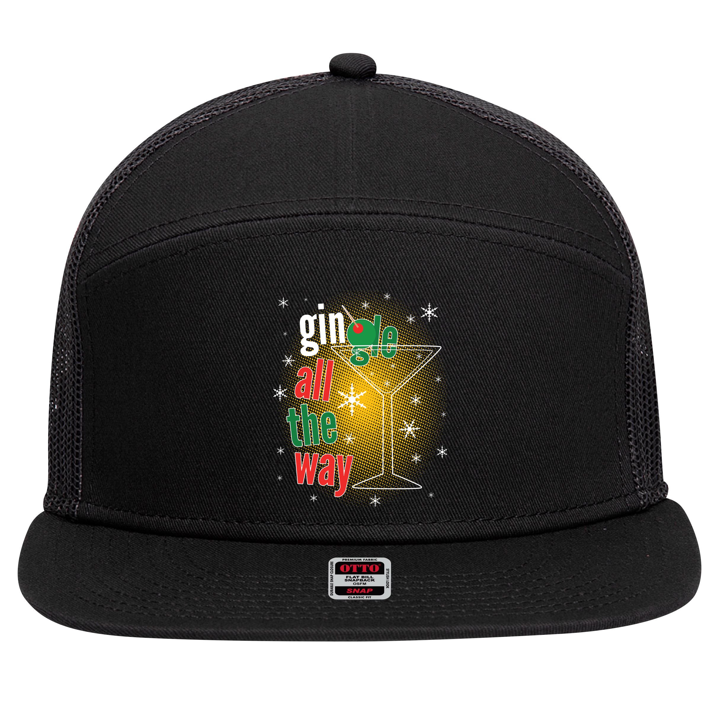 Gin all the way Jingle Funny Christmas 7 Panel Mesh Trucker Snapback Hat