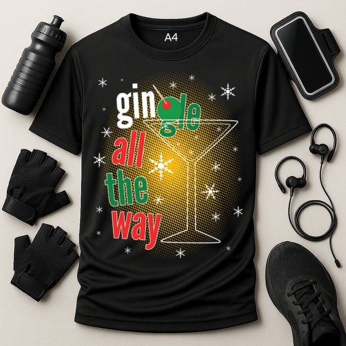 Gin all the way Jingle Funny Christmas Cooling Performance Crew T-Shirt
