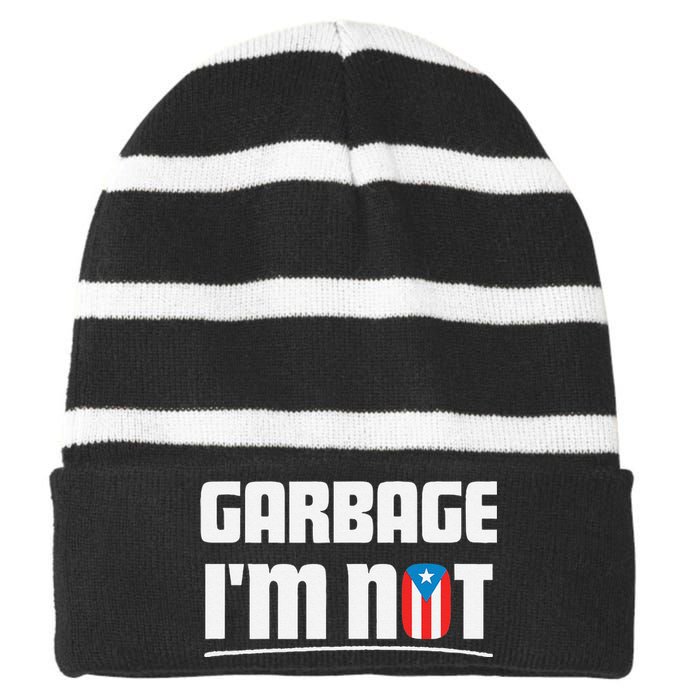 Garbage IM Not Puerto Rico Flag Boricua Striped Beanie with Solid Band