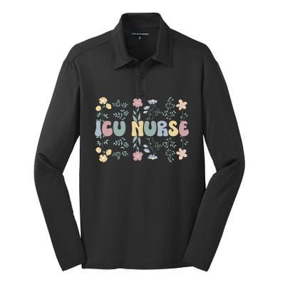 Groovy Icu Nurse Flowers Intensive Care Unit Nurse Gift Silk Touch Performance Long Sleeve Polo