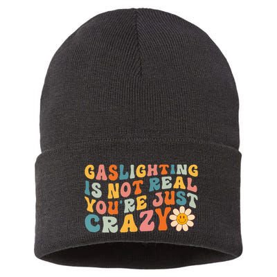 Gaslighting Is Not Real Youre Just Crazy Retro Groovy Sustainable Knit Beanie
