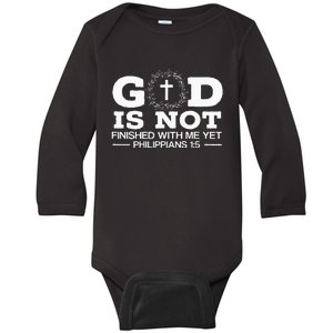 God Is Not Finished With Me Yet Christian Religious Baby Long Sleeve Bodysuit