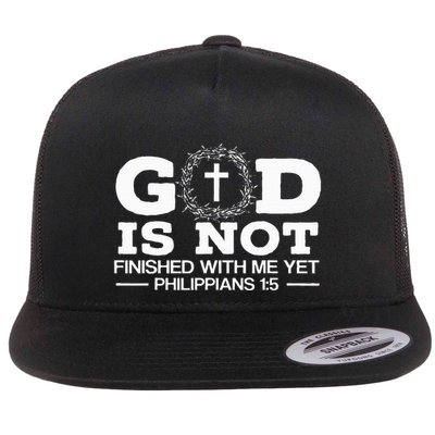 God Is Not Finished With Me Yet Christian Religious Flat Bill Trucker Hat