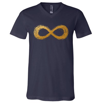 Golden Infinity Neurodiversity Symbol Autism Awareness V-Neck T-Shirt