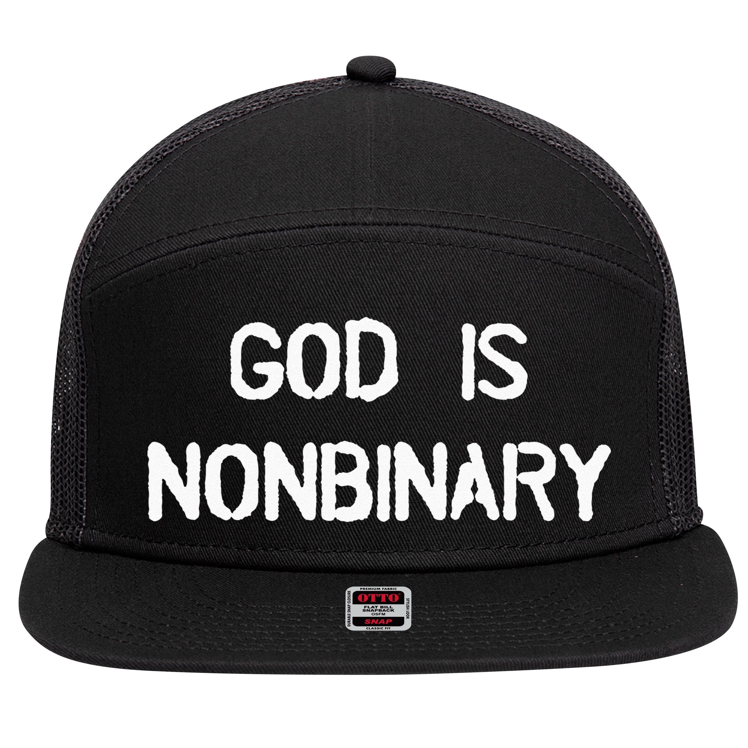 God Is Nonbinary 7 Panel Mesh Trucker Snapback Hat