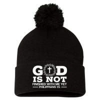 God Is Not Finished With Me Yet Christian Religious Pom Pom 12in Knit Beanie