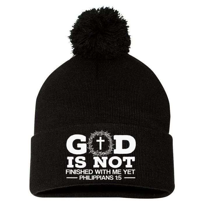 God Is Not Finished With Me Yet Christian Religious Pom Pom 12in Knit Beanie