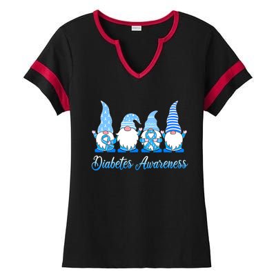 Gnomes In November We Wear Blue Diabetes Awareness Gnome Ladies Halftime Notch Neck Tee