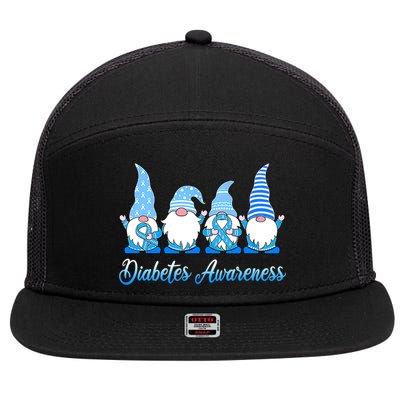 Gnomes In November We Wear Blue Diabetes Awareness Gnome 7 Panel Mesh Trucker Snapback Hat