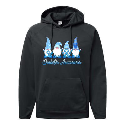 Gnomes In November We Wear Blue Diabetes Awareness Gnome Performance Fleece Hoodie