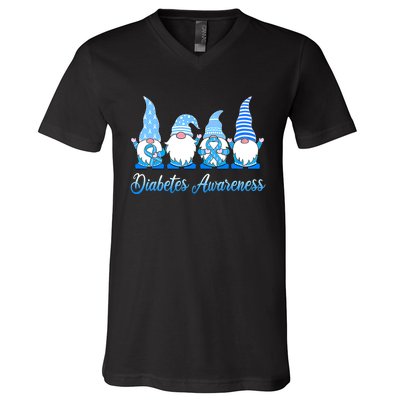 Gnomes In November We Wear Blue Diabetes Awareness Gnome V-Neck T-Shirt