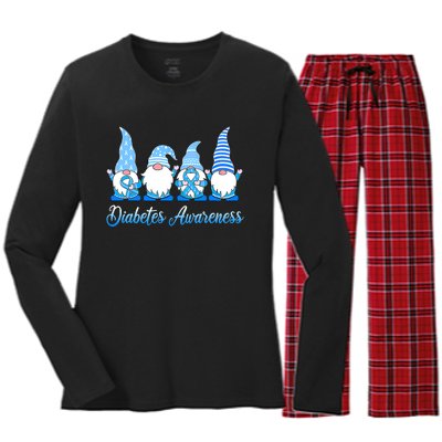 Gnomes In November We Wear Blue Diabetes Awareness Gnome Women's Long Sleeve Flannel Pajama Set 