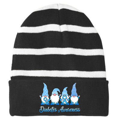 Gnomes In November We Wear Blue Diabetes Awareness Gnome Striped Beanie with Solid Band