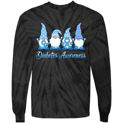 Gnomes In November We Wear Blue Diabetes Awareness Gnome Tie-Dye Long Sleeve Shirt