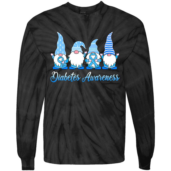 Gnomes In November We Wear Blue Diabetes Awareness Gnome Tie-Dye Long Sleeve Shirt