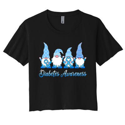 Gnomes In November We Wear Blue Diabetes Awareness Gnome Women's Crop Top Tee