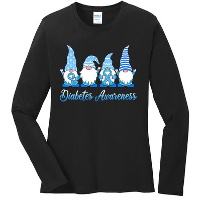 Gnomes In November We Wear Blue Diabetes Awareness Gnome Ladies Long Sleeve Shirt