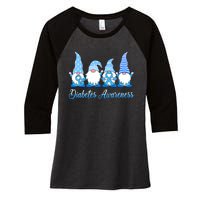 Gnomes In November We Wear Blue Diabetes Awareness Gnome Women's Tri-Blend 3/4-Sleeve Raglan Shirt