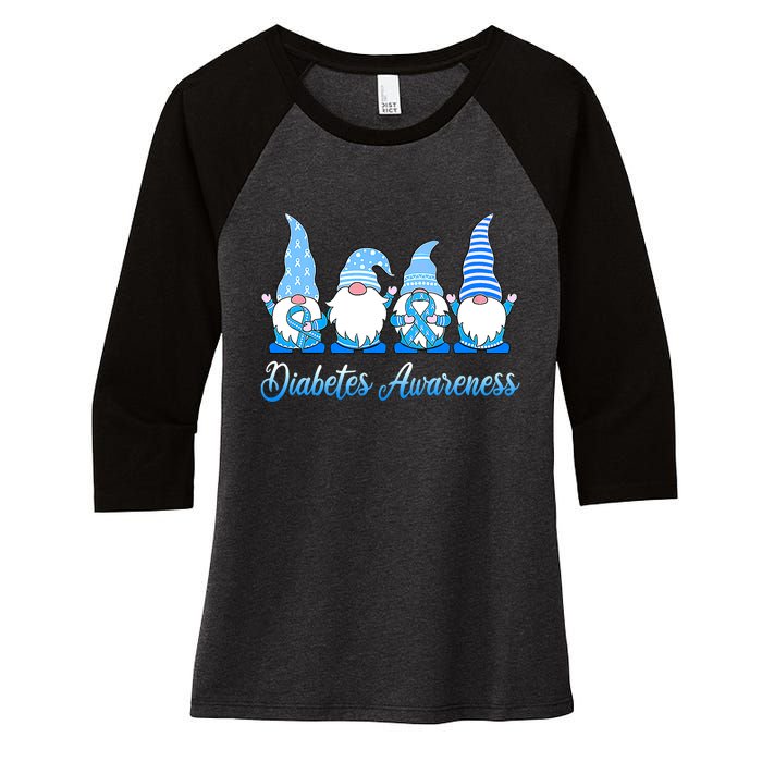 Gnomes In November We Wear Blue Diabetes Awareness Gnome Women's Tri-Blend 3/4-Sleeve Raglan Shirt