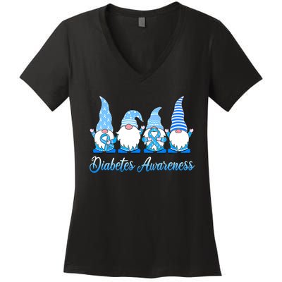 Gnomes In November We Wear Blue Diabetes Awareness Gnome Women's V-Neck T-Shirt