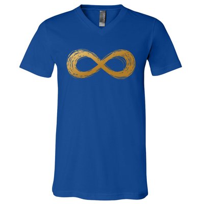 Golden Infinity Neurodiversity Symbol Autism Awareness Cute Gift V-Neck T-Shirt