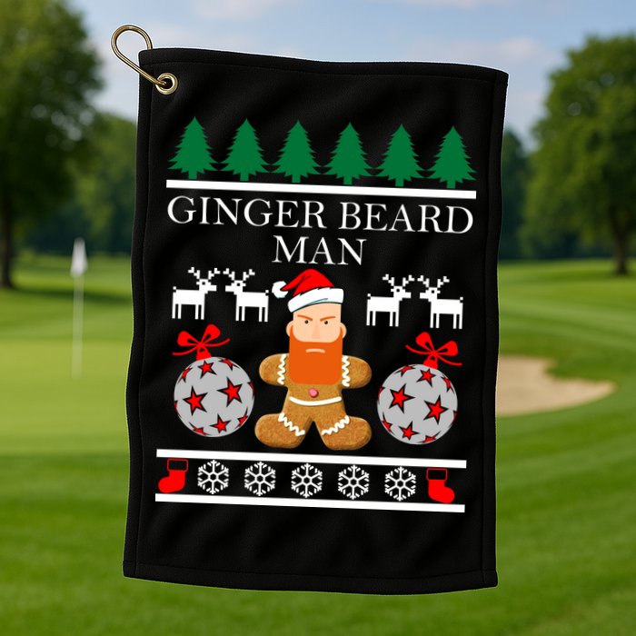 Ginger Beard Man Ugly Christmas Sweater Golf Towel