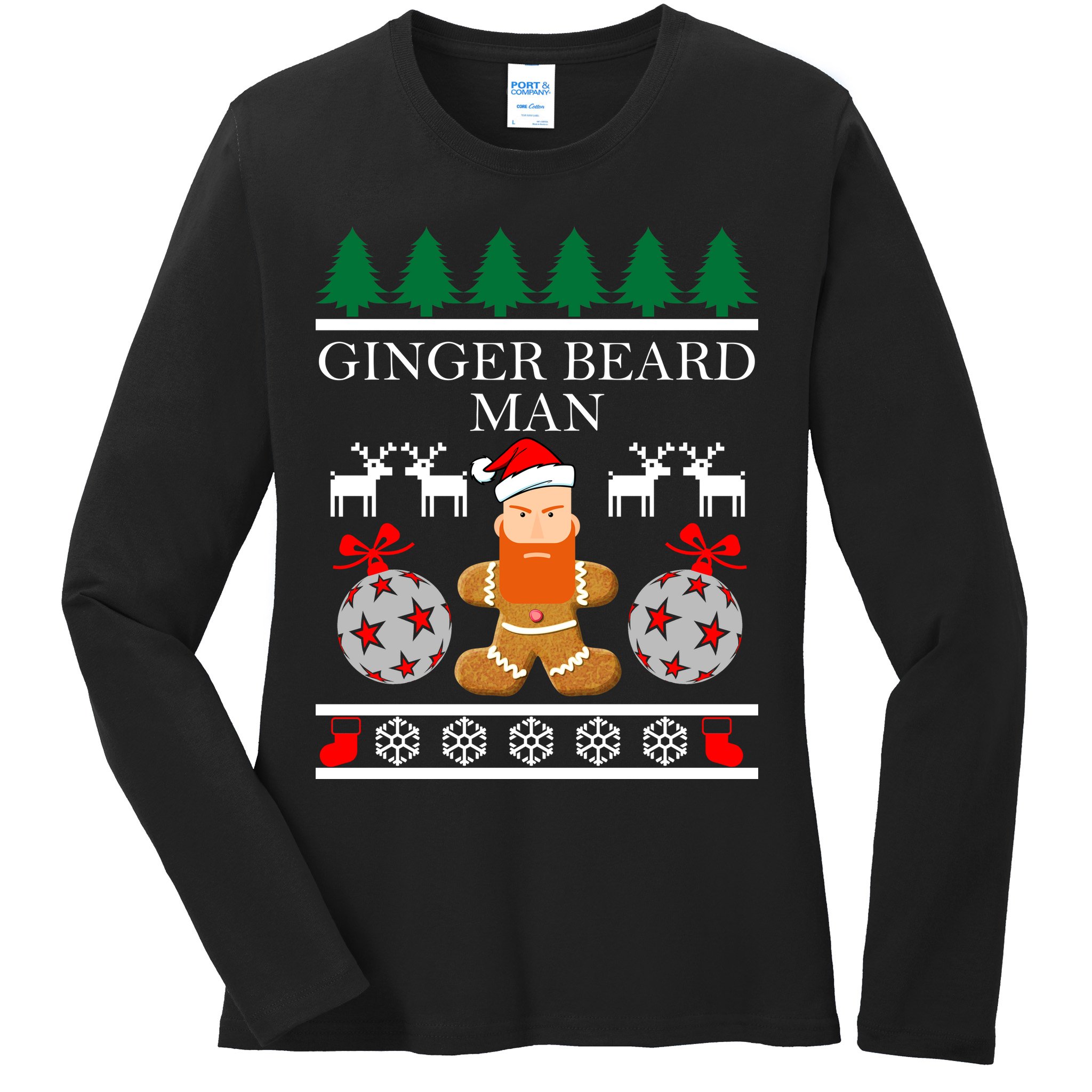 Ginger Beard Man Ugly Christmas Sweater Ladies Long Sleeve Shirt