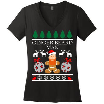 Ginger Beard Man Ugly Christmas Sweater Women's V-Neck T-Shirt