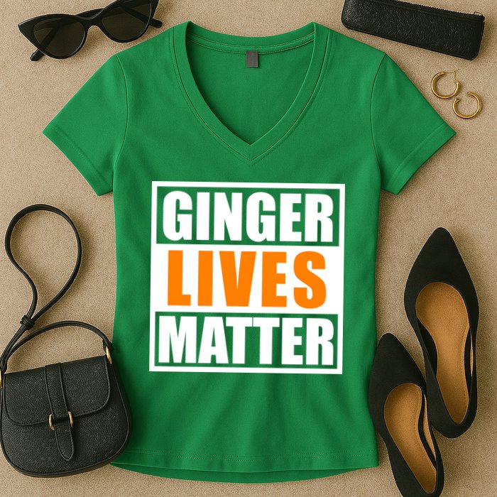 Ginger Lives Matter Funny Irish St Patrick's Day Women's V-Neck T-Shirt