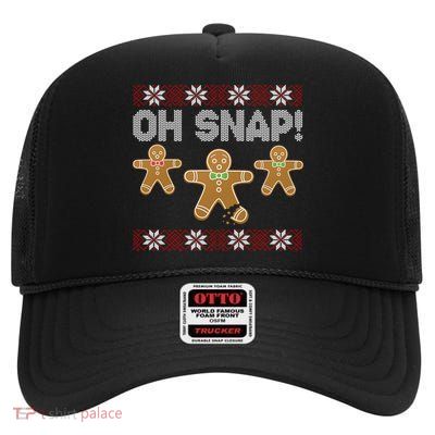 Gingerbread Oh Snap Ugly Christmas Sweater High Crown Mesh Back Trucker Hat
