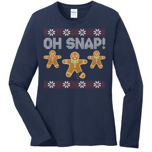 Gingerbread Oh Snap Ugly Christmas Sweater Ladies Long Sleeve Shirt