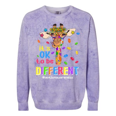 Giraffe It's Ok To Be Different Autism Awareness Acceptance Cute Gift Colorblast Crewneck Sweatshirt