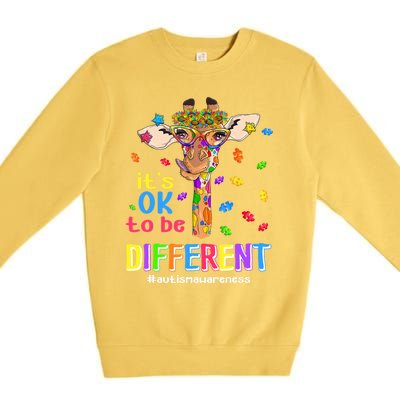 Giraffe It's Ok To Be Different Autism Awareness Acceptance Cute Gift Premium Crewneck Sweatshirt