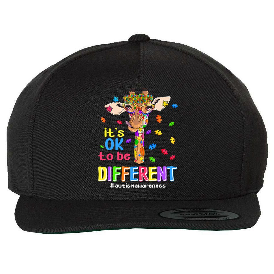 Giraffe It's Ok To Be Different Autism Awareness Acceptance Cute Gift Wool Snapback Cap