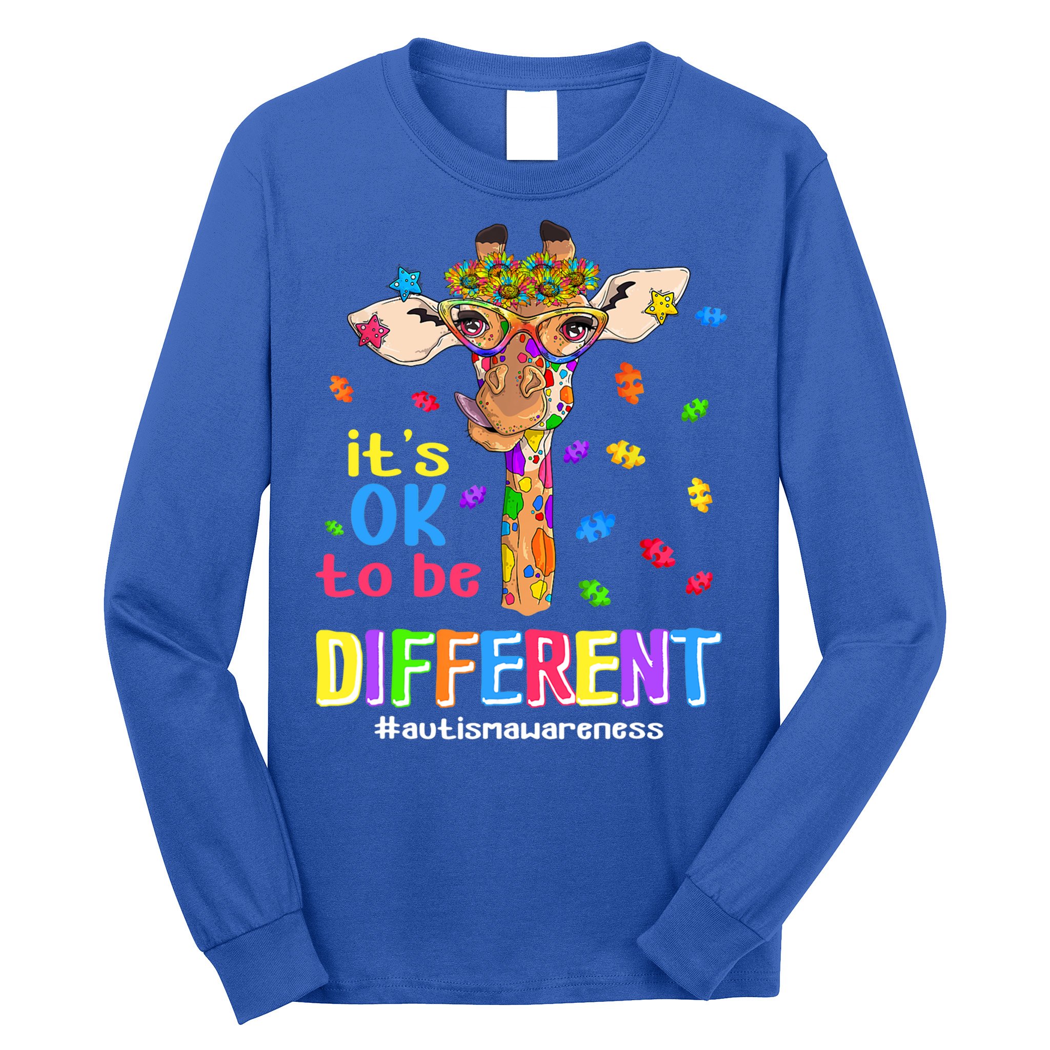 Giraffe It's Ok To Be Different Autism Awareness Acceptance Cute Gift Long Sleeve Shirt