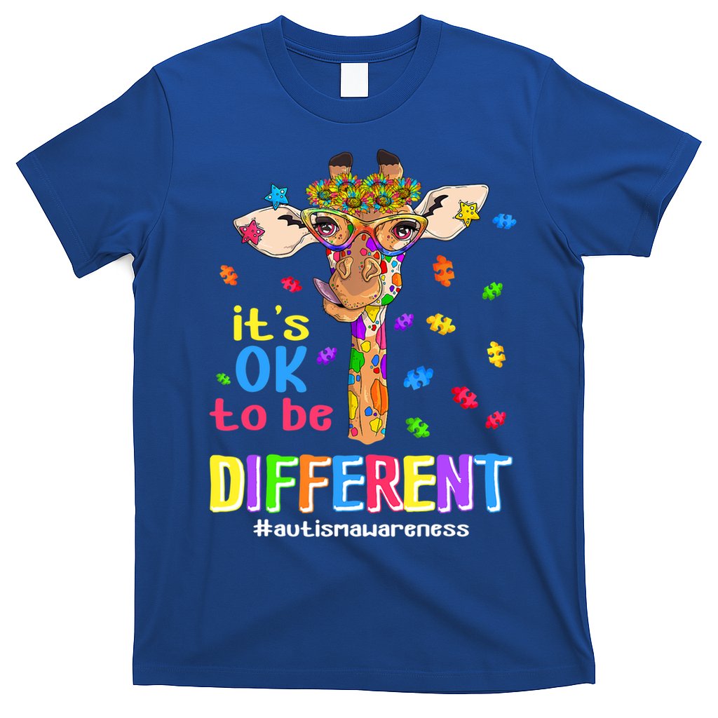 Giraffe It's Ok To Be Different Autism Awareness Acceptance Cute Gift T-Shirt